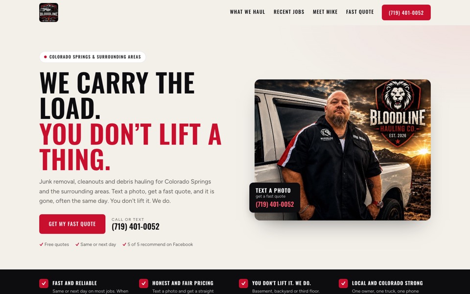 BloodLine Hauling Co. website homepage