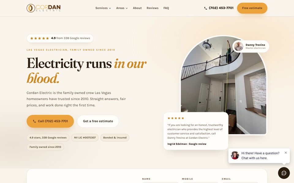 Cordan Electric website homepage