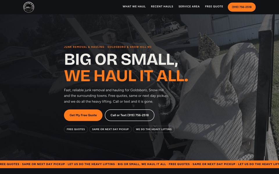 Jones Junk and Haul website homepage