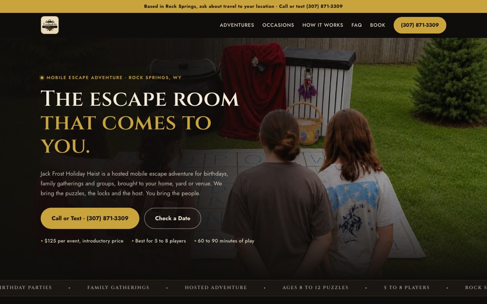 Locked-In Adventures website homepage