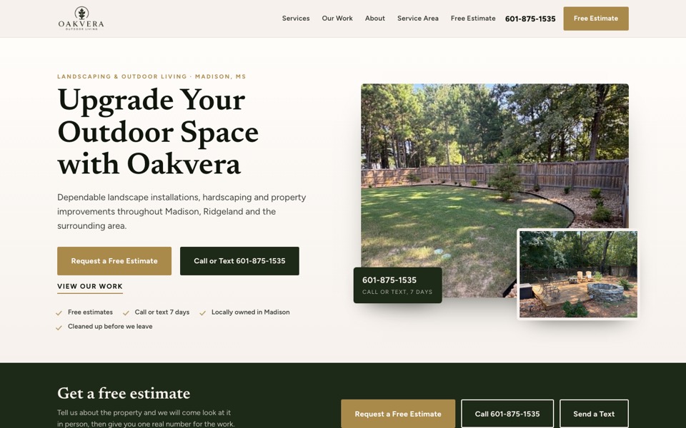 Oakvera Outdoor Living website homepage