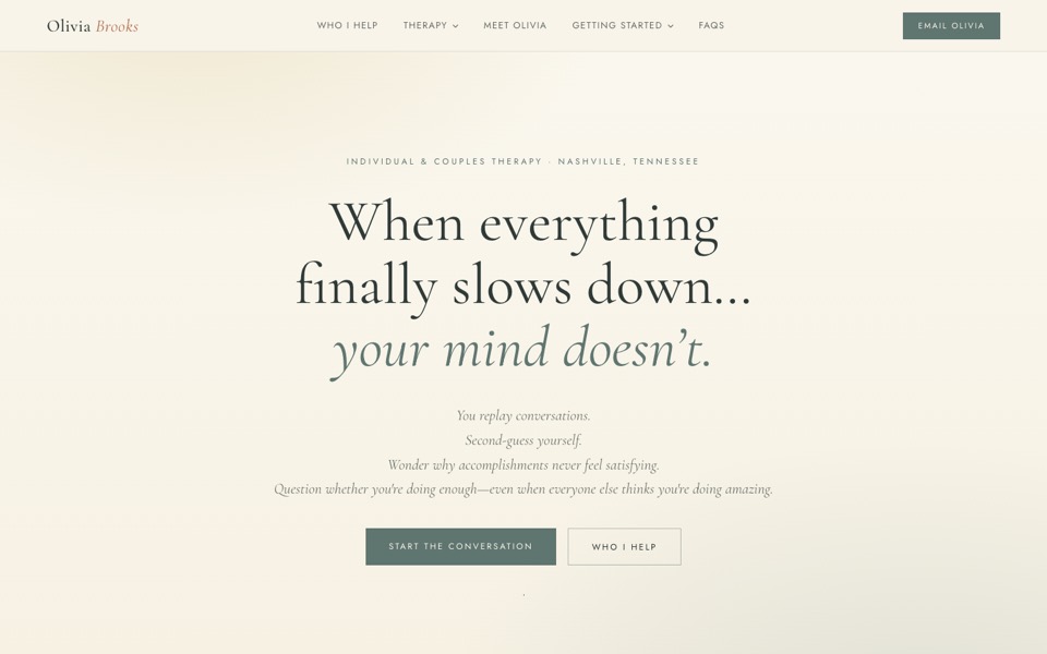Olivia Brooks Therapy website homepage