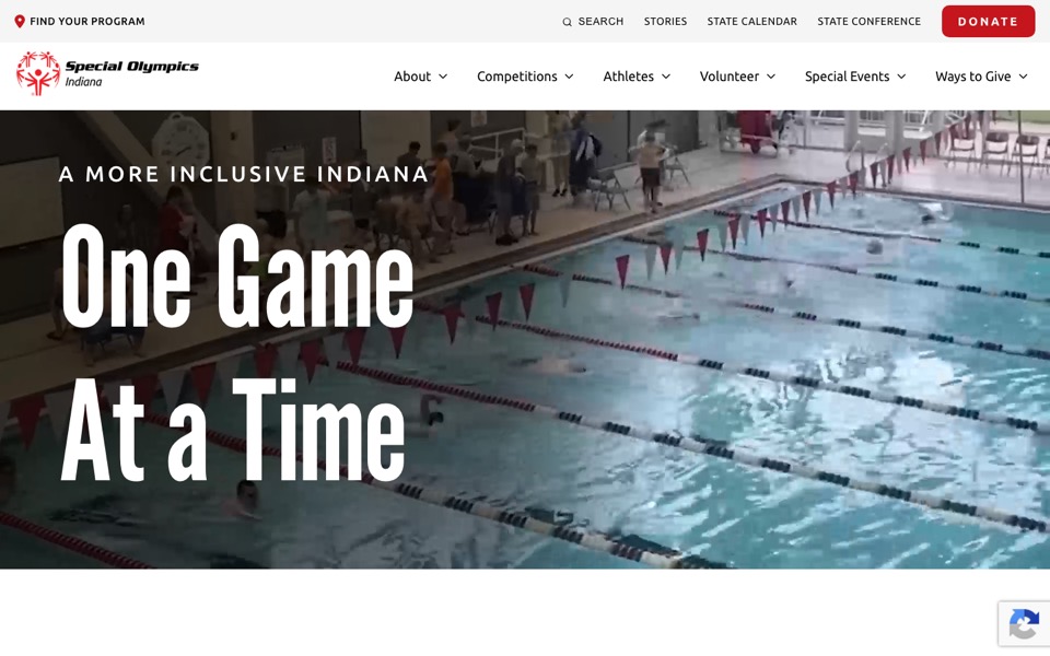 Special Olympics Indiana website homepage