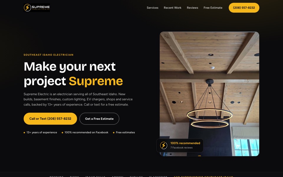 Supreme Electric website homepage