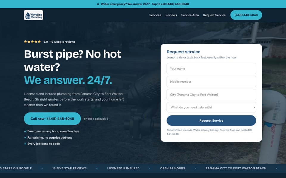 WaveLine Plumbing website homepage