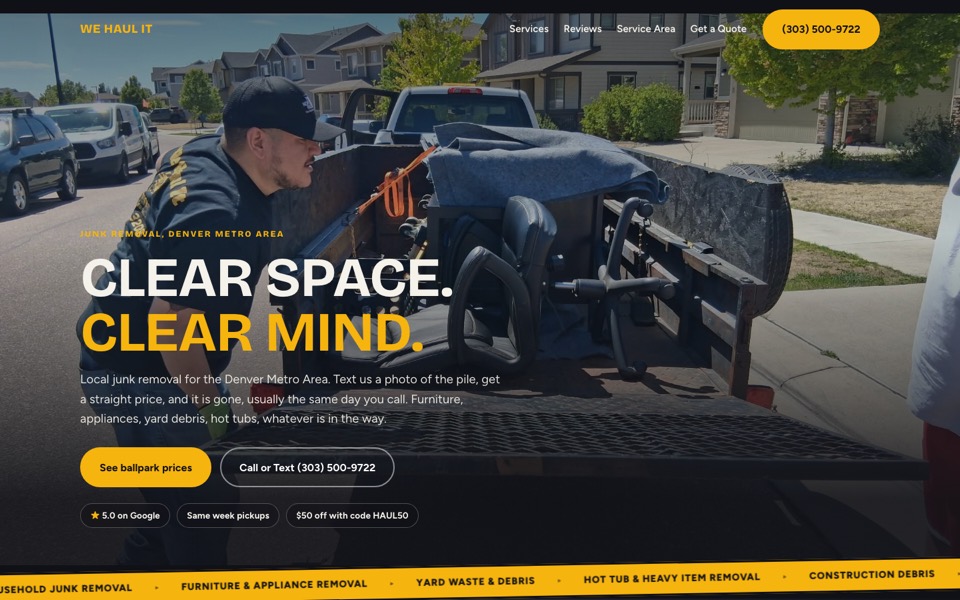 We Haul It website homepage